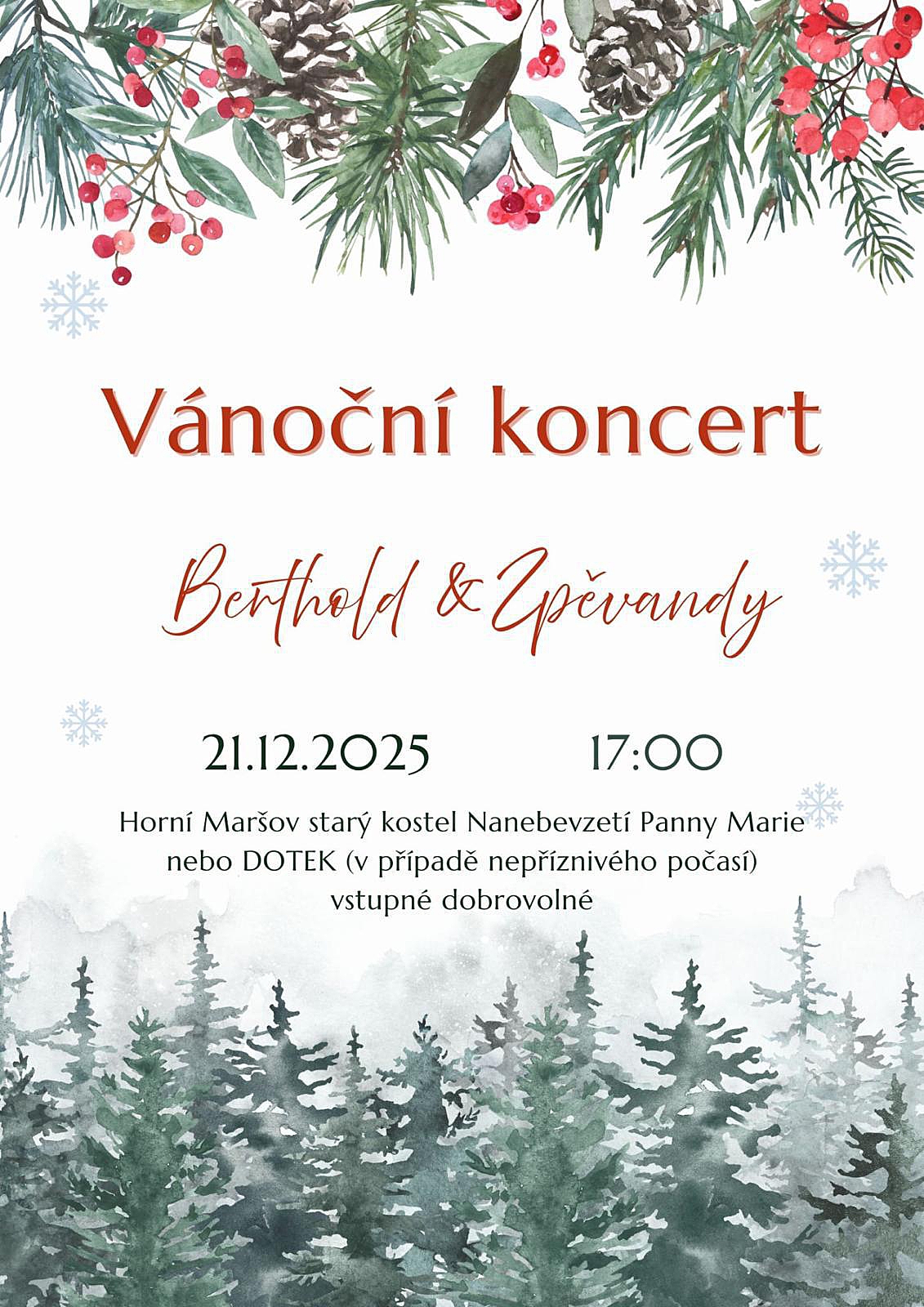 Vánoční koncert v neděli 21.12. v 17.00 ve starém kostele.